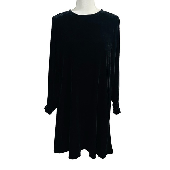 EILEEN FISHER CREW NECK VELVET DRESS KNEE-LENGTH SILK BLACK XXS $348 NEW - Picture 6 of 14